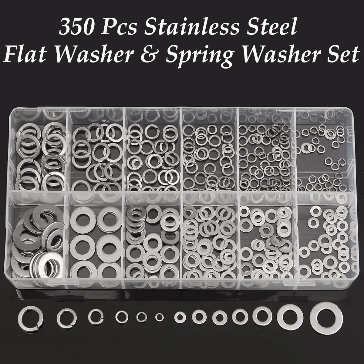 HQ 350Pcs Stainless Steel Flat Spring Washers Assortment Set Metal Lock Washer Abrasion Resistance Corrosion Prevention | Обустройство