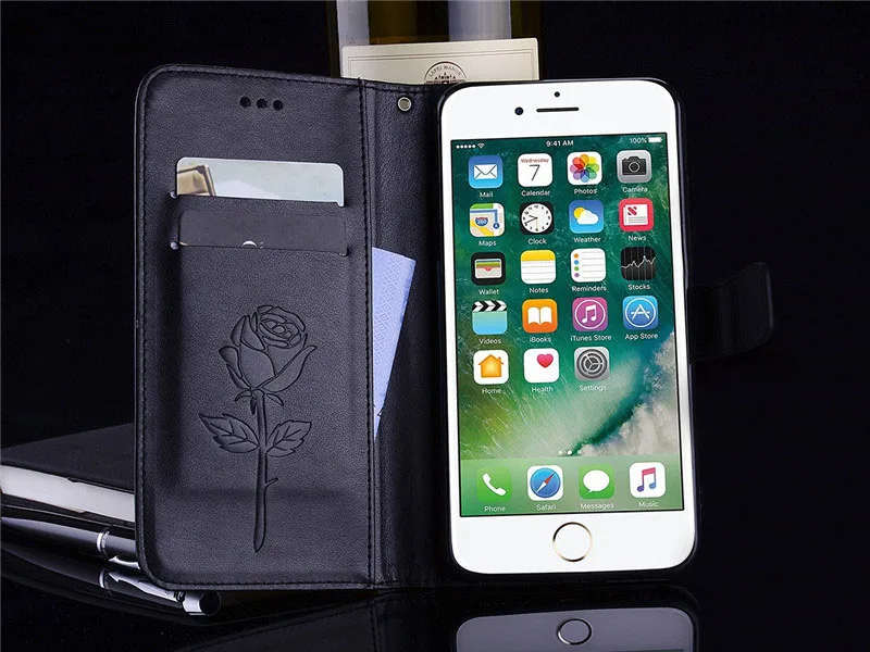 3D Printed Rose PU Leather +Soft Silicon Wallet Flip Phone Kickstand Case For iPhone Xs MAX XR X 7 8 Plus 6S 5 5S SE Cover | Мобильные