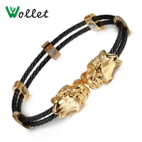 wollet jewelry magnetic stainless steel bracelet bangle for women men double row black wire gold color dragon head