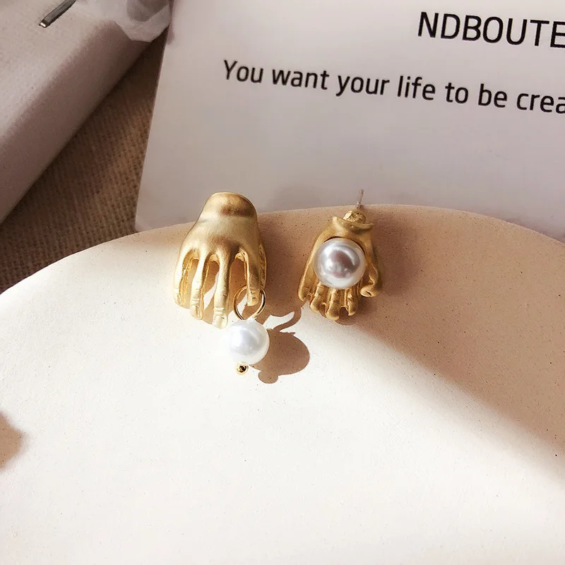 Silver Needle Personality Fashion Stud Earrings Asymmetry Metal Imitation Pearl Punk for Women Accessories Jewelry | Украшения и