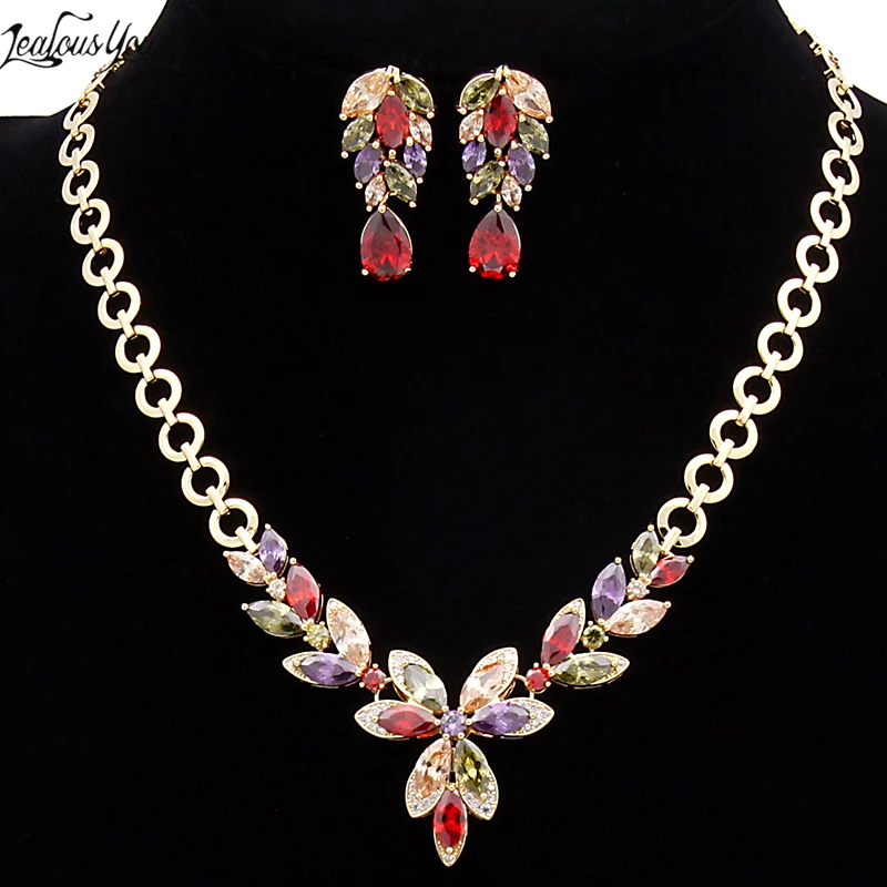 2017 Роскошные комплекты украшений в виде листьев и капель воды для свадьбы