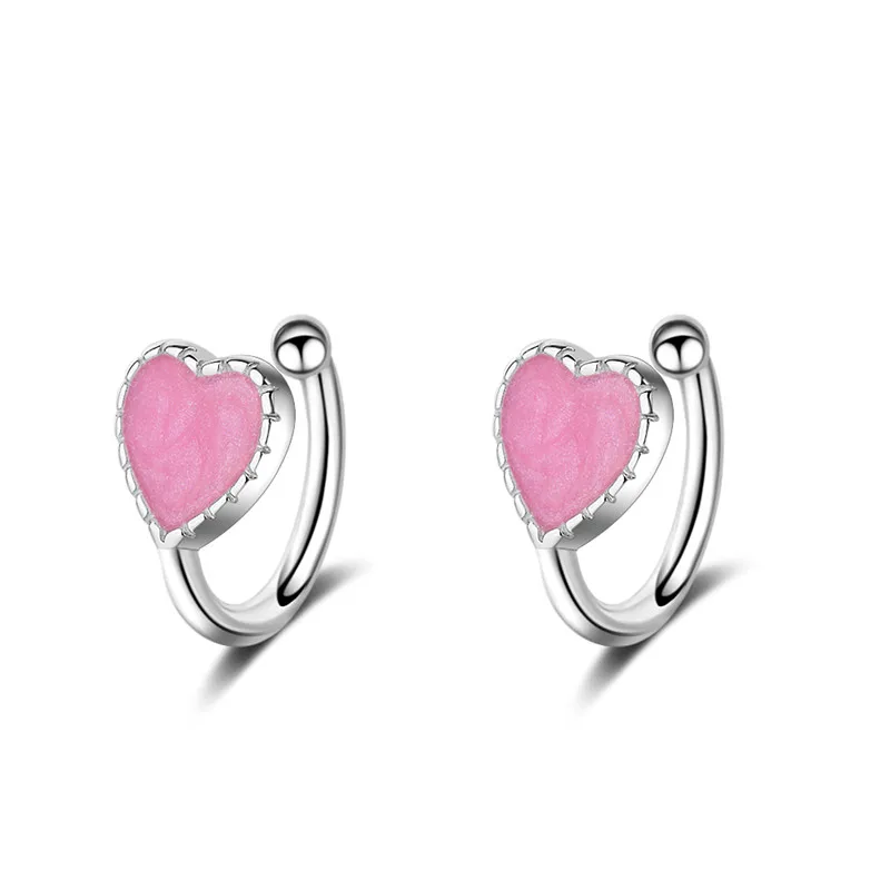 

TJP New Fashion Heart Pink Clip Earrings For Women Jewelry Female Trendy Silver Plated Earrings Lady Party Accessories Hot