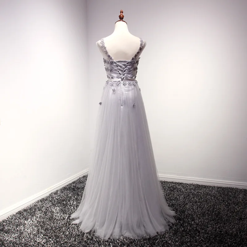 robe de soiree Wholesale Chiffon Grey Flower Long Evening Dresses vestidos 2016 Bride Banquet Elegant Formal Prom Dress Custom | Свадьбы и