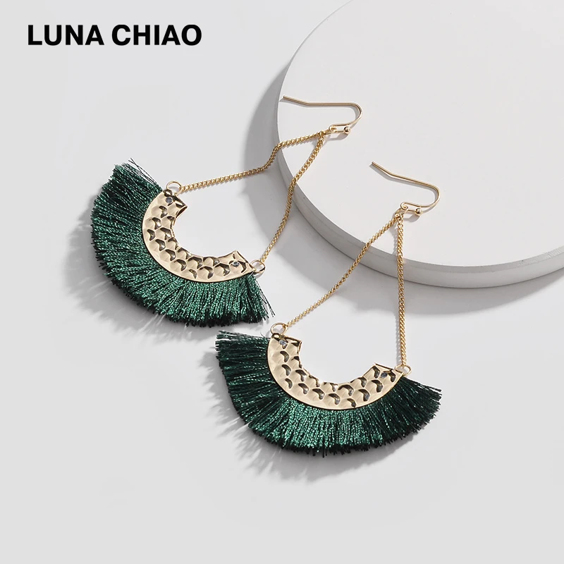 LUNA CHIAO модные кованые металлические веерные формы шелковая бахрома висячие