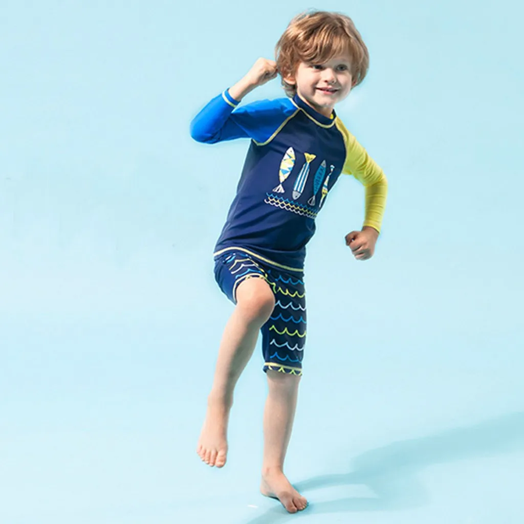 Kids Clothes Boys Girls Cartoon Fish Tops+Wave Shorts+Hat Sunsuit Swimwear Baby Sets Vestiti Bambina |