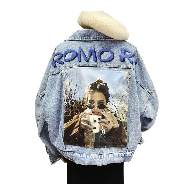 

2020 Fashion Spring Autumn Women Long Sleeve Girls Print Denim Coat Female Short Jacket A863