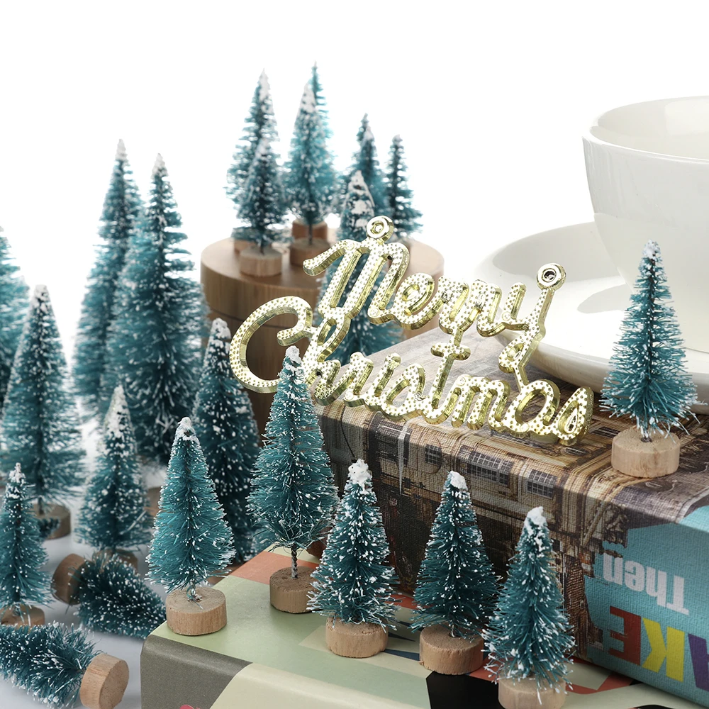 34/43pcs Christmas Tree Artificial Sisal Pine with Wood Base DIY Mini Bottle Fake Santa Snow Decor | Дом и сад