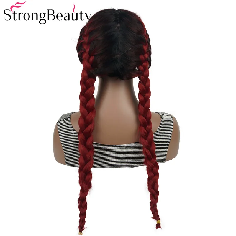 StrongBeauty синтетический кружевной передний коса парик Плетеный парик коричневый/красный Омбре волос 2 цвета - Цвет: Red
