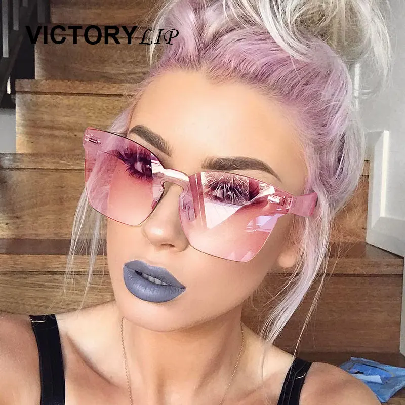 VictoryLip Transparent Sun Glasses women Sunglasses Gradient elegant Optics Rimless Lady New Oversized Party Brand Designer | Аксессуары