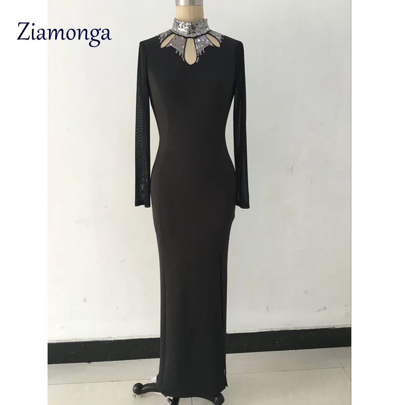 2017 Брендовое дизайнерское женское черное зимнее платье с длинными рукавами