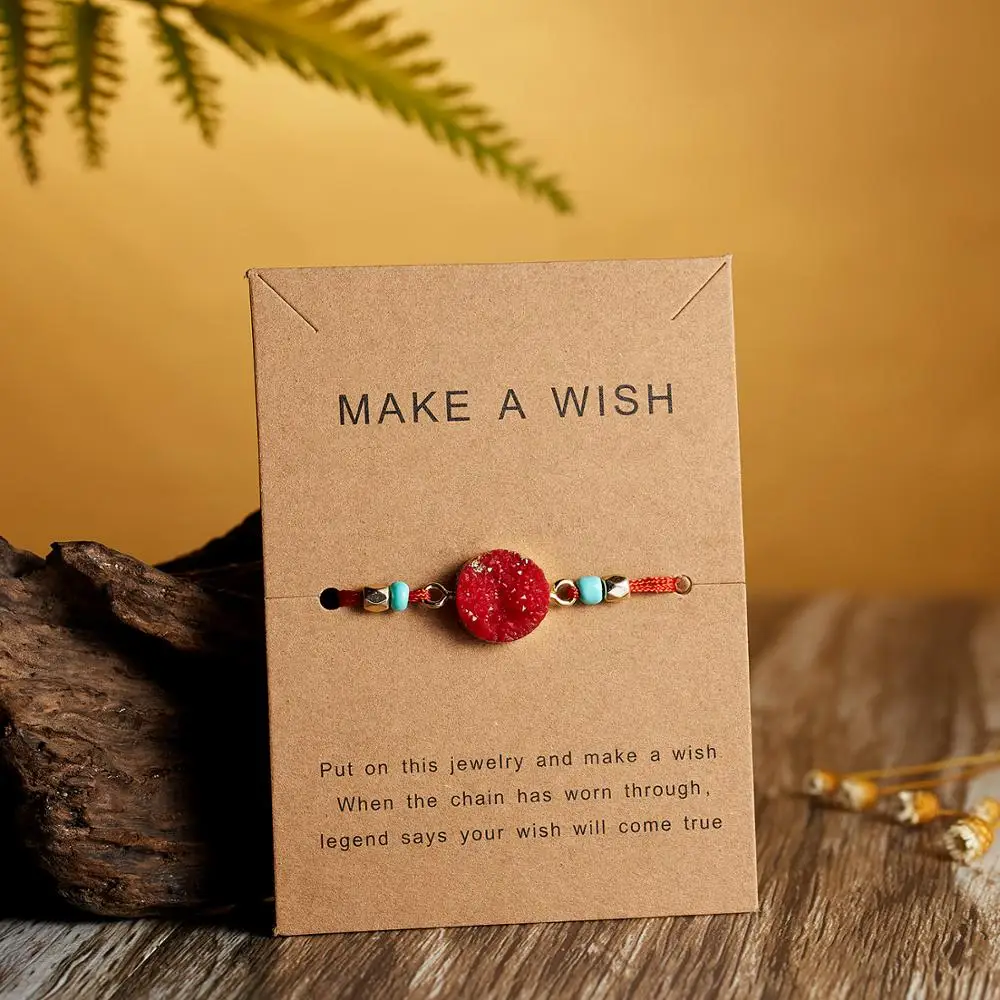 Make Wish Paper Card Регулируемый веревочный плетеный браслет ручной работы Femme Красочный