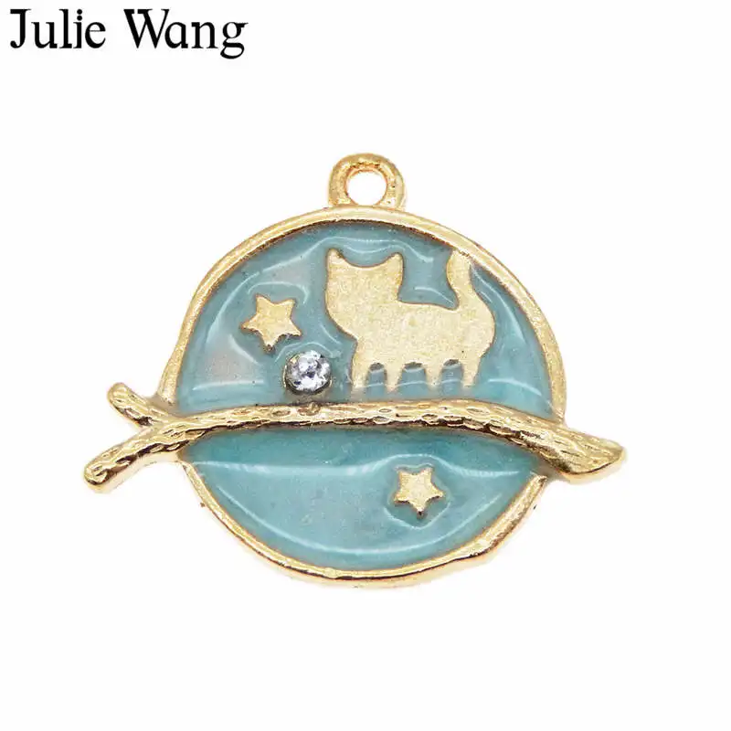 Julie Wang 4 шт. эмалированная ветка в форме котенка золотого цвета для ожерелье с