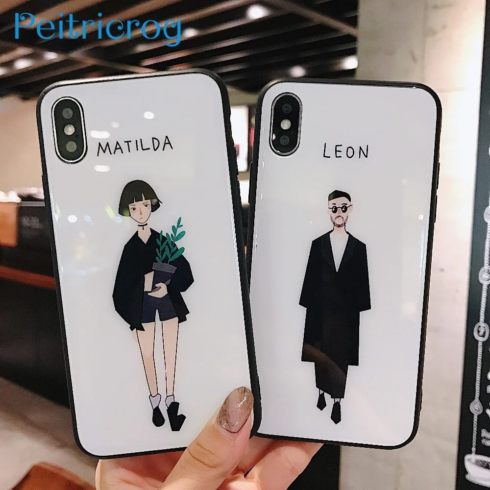 Для iPhone X XR XS MAX Модный крутой киллер закаленное galss мультфильм Леон Матильда чехол