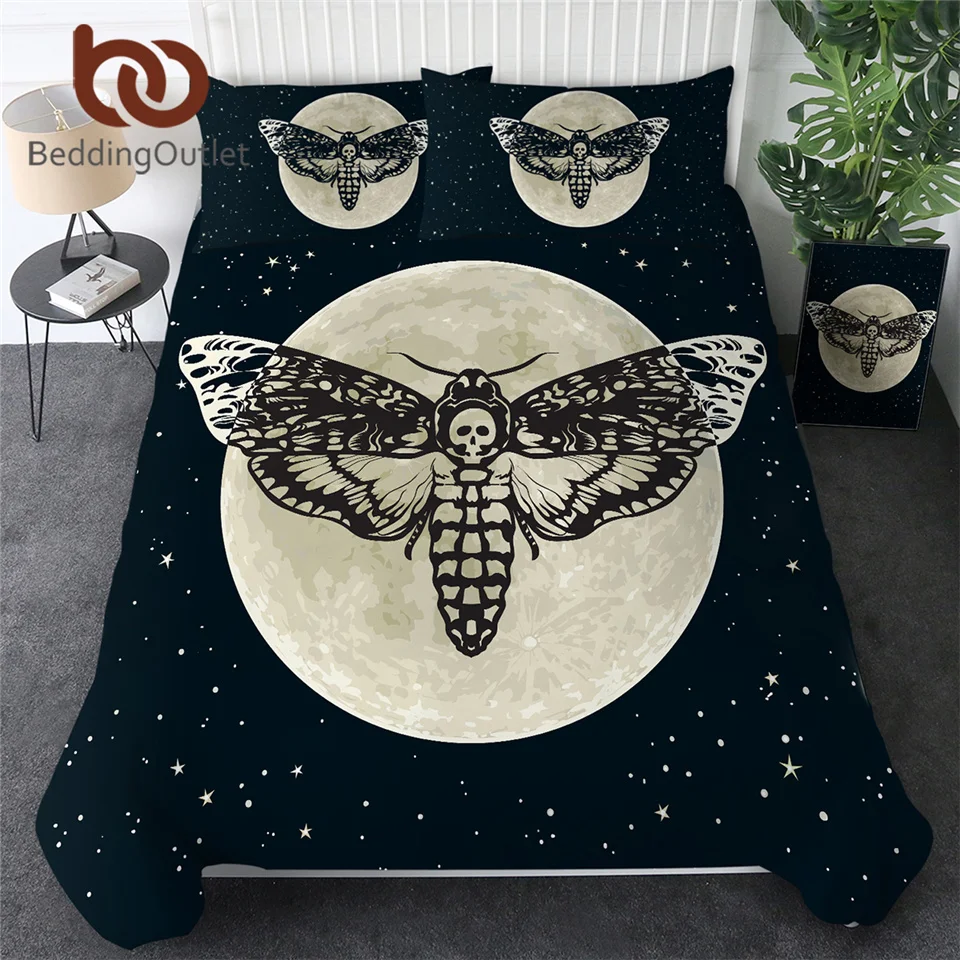 

Комплект постельного белья BeddingOutlet, комплект из 3 предметов, пододеяльник, готический череп, Бабочка, луна, звезды, двойной домашний текстиль