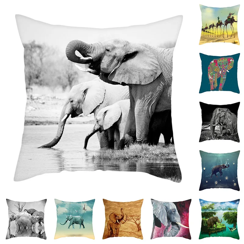 

Fuwatacchi Elephant Cushion Cover Wild Animals Pillow Cover for Home Chair Sofa Decorative Pillows 45*45cm Throw Pillows