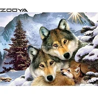 zooya diamond painting cross stitch wall sticker mosaic diamond embroidery snow wolf family rhinestone painting full drill r1854