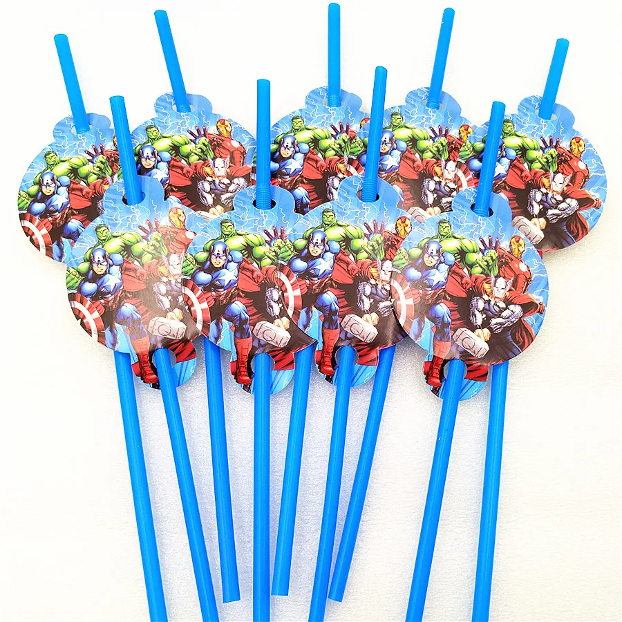 

10pcs/lot Cartoon Avengers Party Theme Kids Party Decoration Disposable Tableware Drinking Straws Kids Birthday Party Supplies