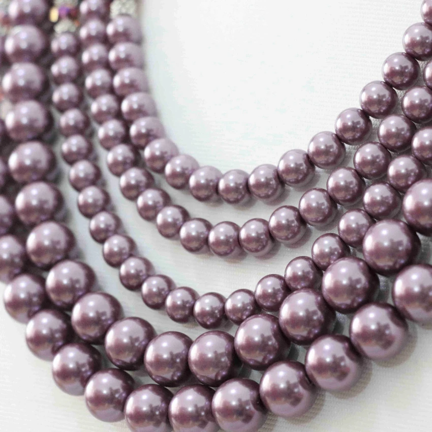 Уникальный Фиолетовый серьги 5 рядов ожерелье фиолетовый хрусталь круглый