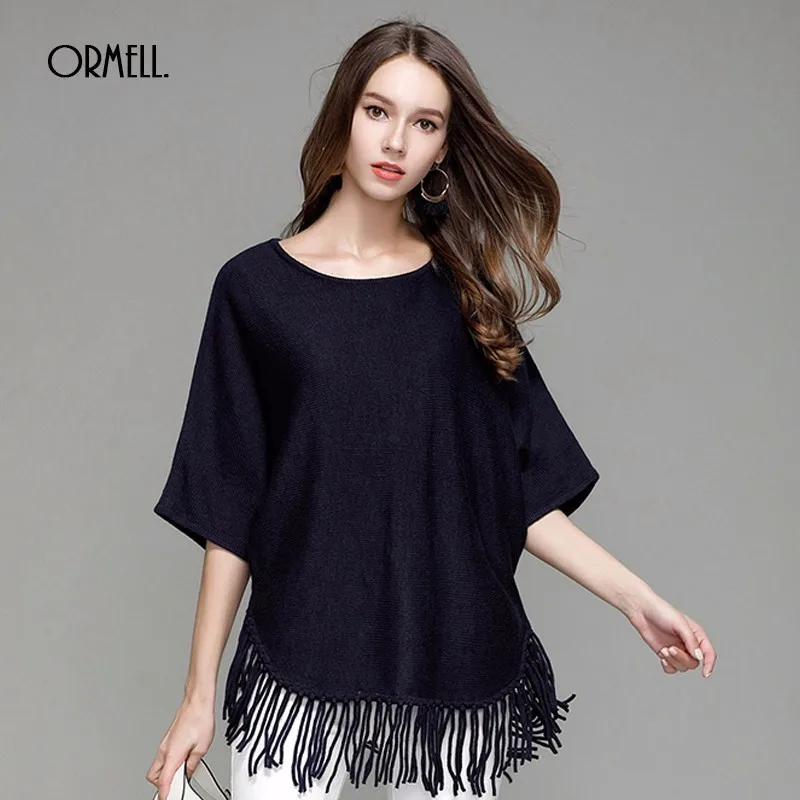 ORMELL Fashion Tassel Women Winter Sweaters 2017 New Autumn Female Casual Solid Batwing Sleeve Standard Knitting Long Pullover | Женская