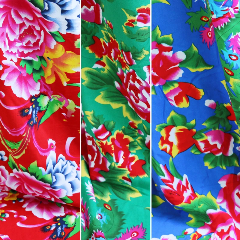 1 meter X 1.45 meter peony phoenix clothing sewing bourette dress material ethnic print rayon fabric