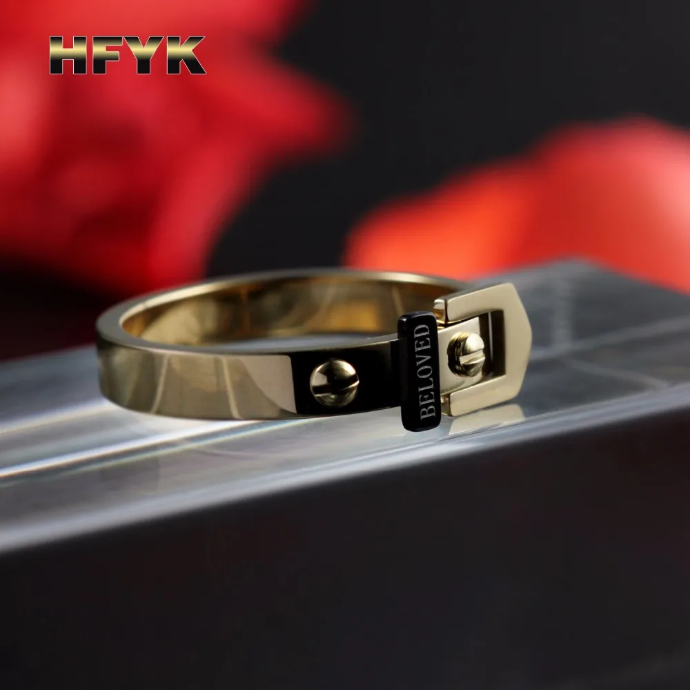 Brand fashion BELOVE black sheet Rivet nails belt buckle ring. Men's and Women's Style Titanium Steel anel couple rings jewelry |
