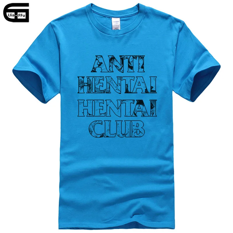 Royal blue Футболка с креативным дизайном и надписью «Anti Hentai», футболка с принтом «Hentai Club» Ahegao, мужские и женские хлопковые топы, летние крутые футболки унисекс T390 - Цвет: Royal blue