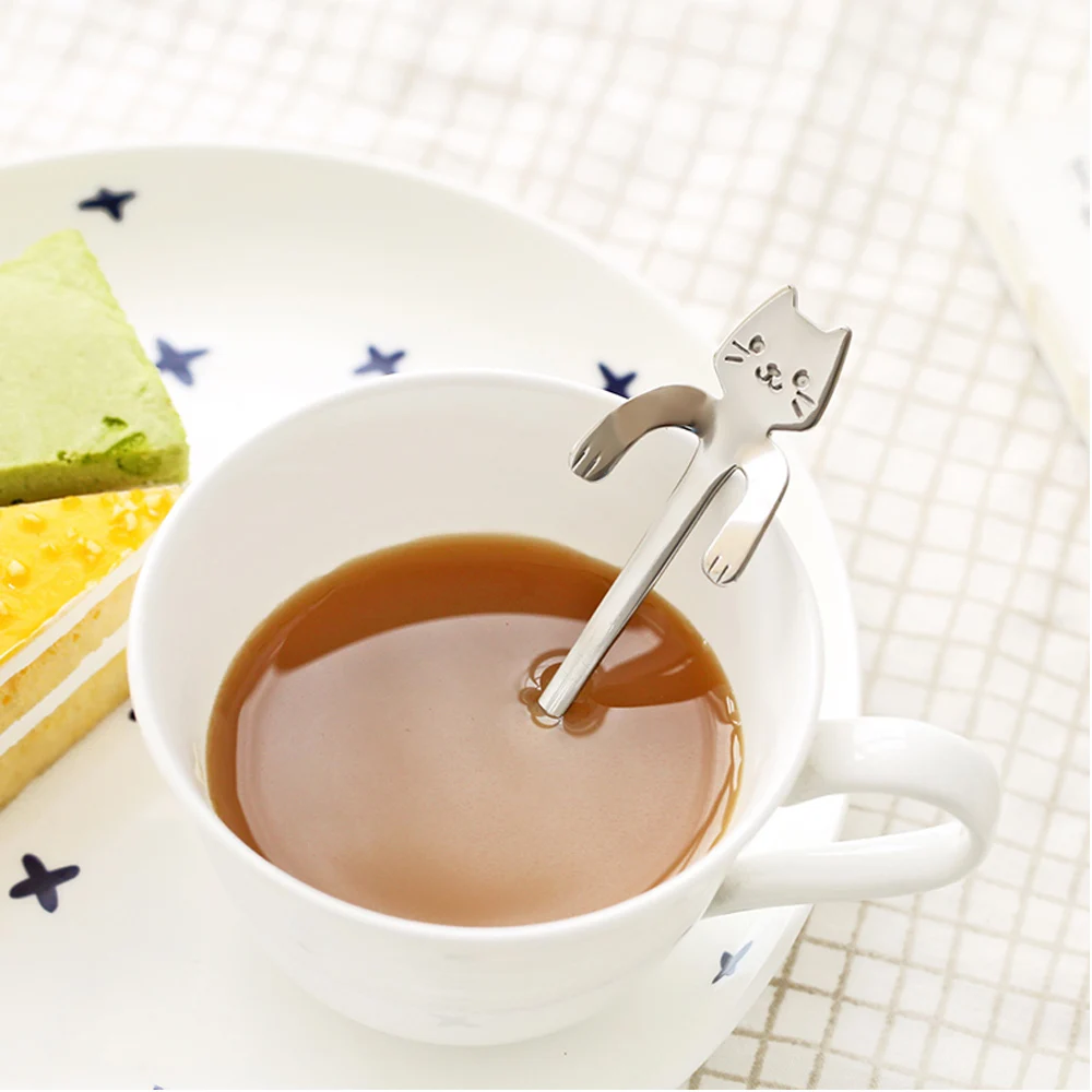 Милая ложка в виде кошки с длинной ручкой мини столовые приборы кофейный