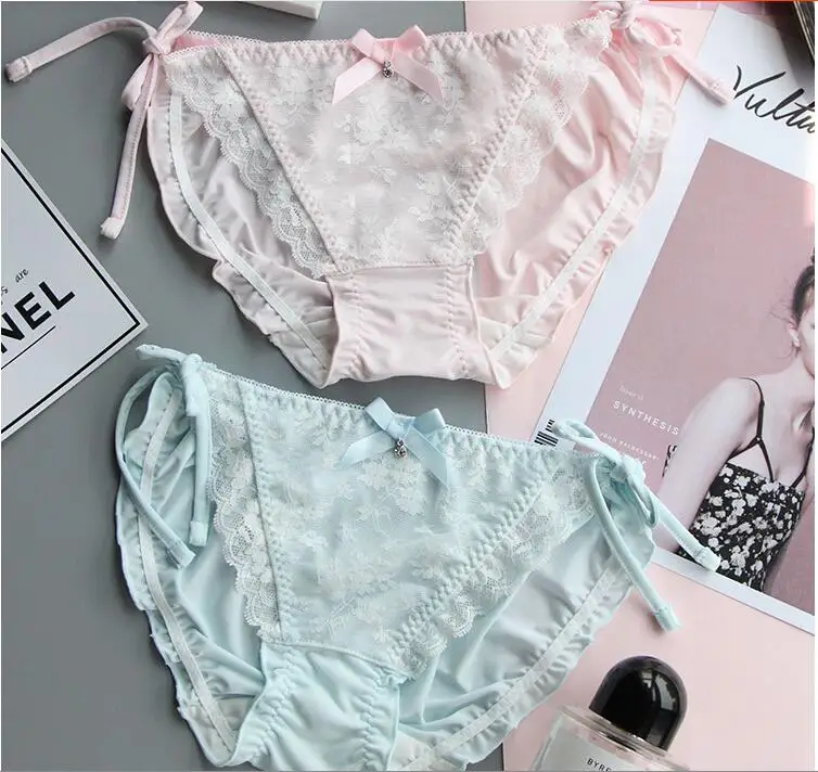 Трусики женские кружевные с бантом и жемчугом в японском стиле|pearl underwear|underwear