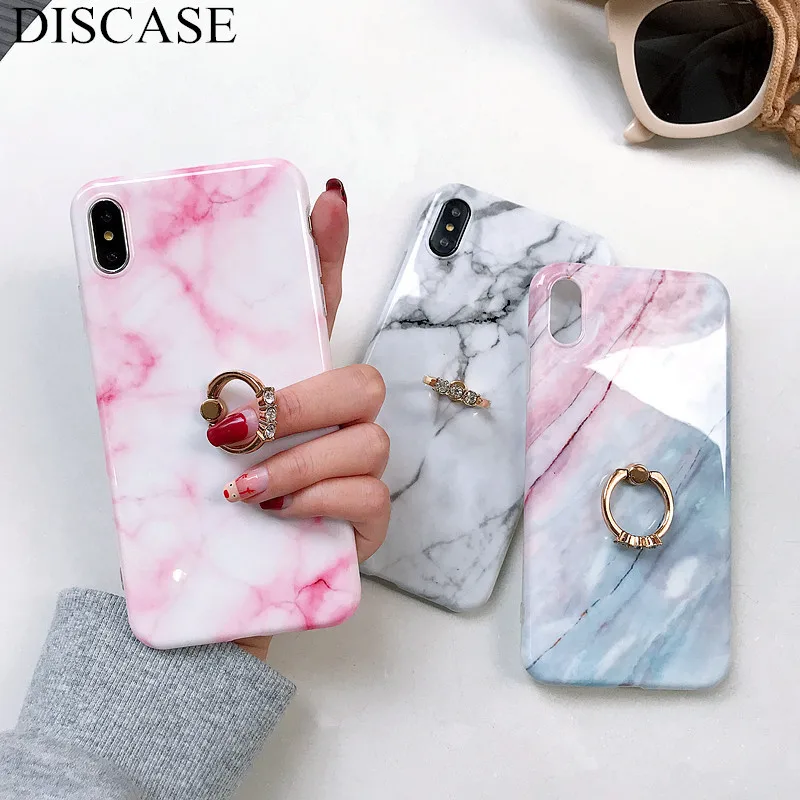 DISCASE Luxury Rhinestone Marble Phone Case For iPhone 7 6S XS MAX XR X 6 Plus 7Plus Kickstand Ring Back | Мобильные телефоны и