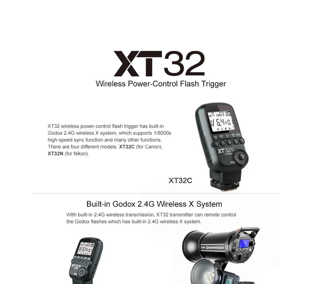 Godox XT32C XT32N 1/8000s Высокоскоростная синхронизация 2,4G беспроводной триггер вспышки для Godox X system Flash XTR-16 XTR-16S для DSLR камеры