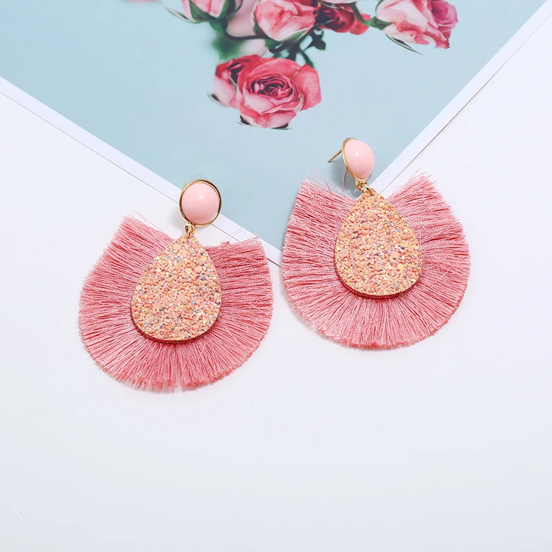 Bohemia Tassel Earrings Women 7 Colors Big Fringe Dangle Fashion Jewelry Gift Water Drop Sequin Boho boucle d'oreille | Украшения и