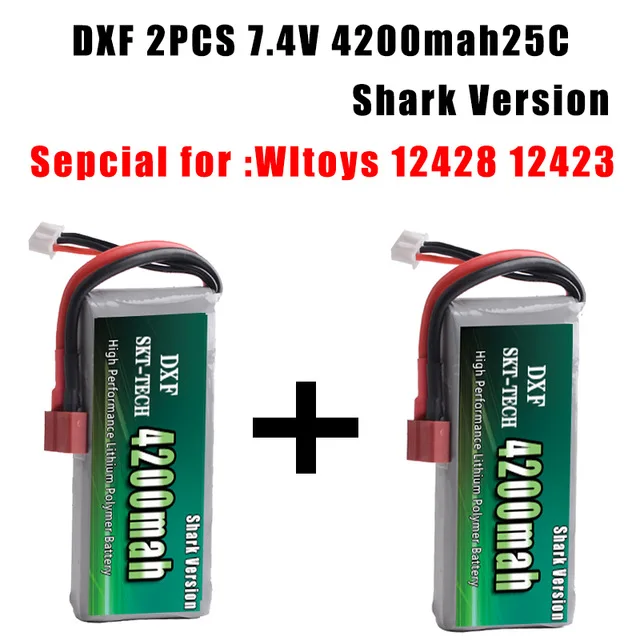 2018 2 шт. dxf Акула версия RC Lipo Батарея S 7.4 В 4200 мАч 25c Max 30c для WLtoys 12428 12423 1:12 rc