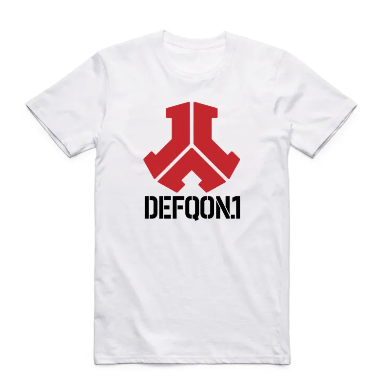 Мужская и женская футболка с принтом Defqon 1 коротким рукавом круглым вырезом в