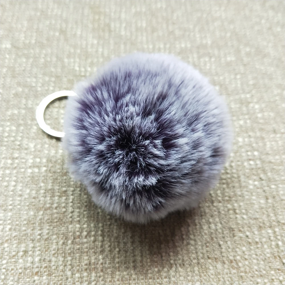Purple Gray 27 цветов, пушистый мех, помпон, брелки, мягкий искусственный мех кролика Рекс, шар, автомобильный брелок, помпон, брелки для ключей, женская сумка, подвеска, ювелирное изделие, сделай сам - Цвет: Purple Gray