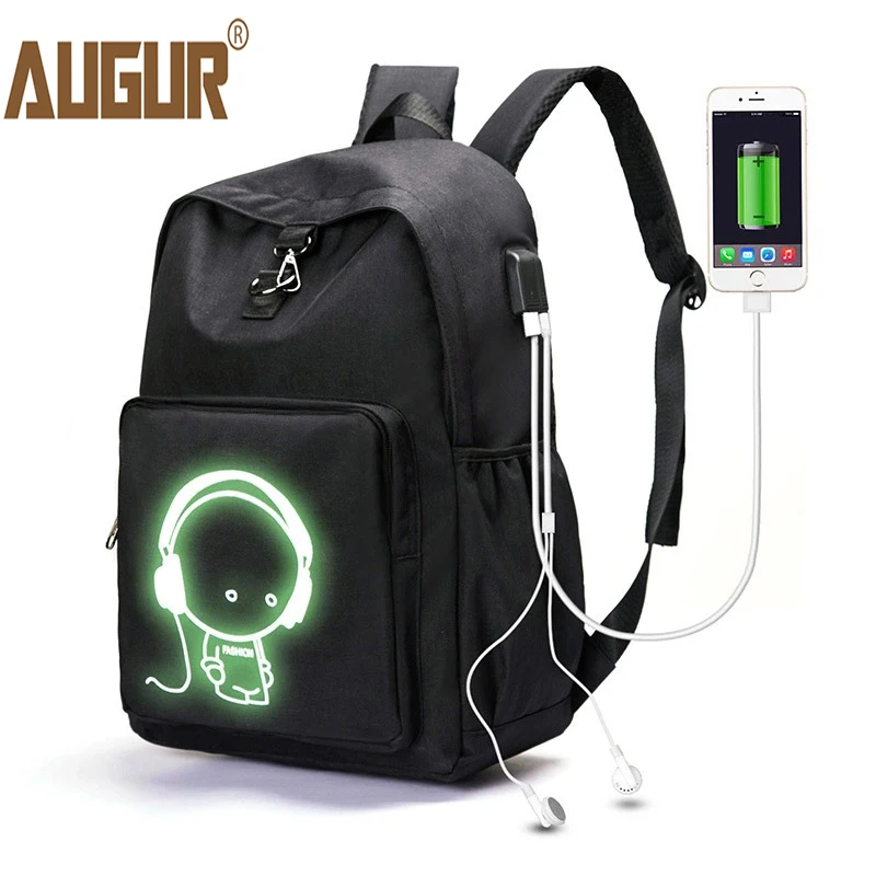 AUGUR Модные мужские рюкзаки черный Оксфорд Back Pack зарядка через Usb маленький