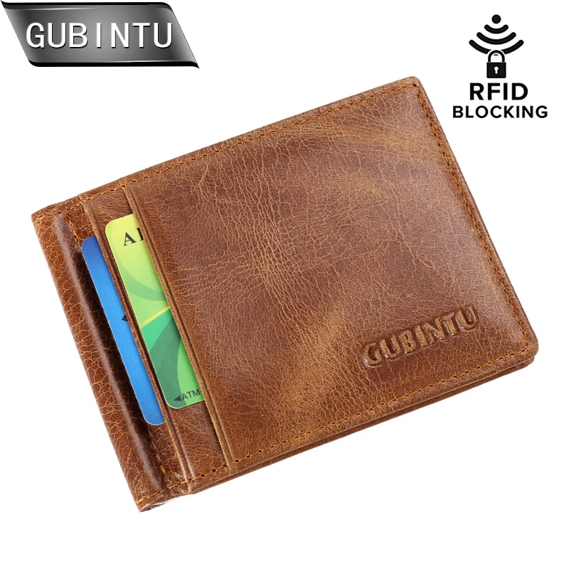 Двойные кошельки GUBINTU с блокировкой RFID тонкие винтажные из натуральной кожи