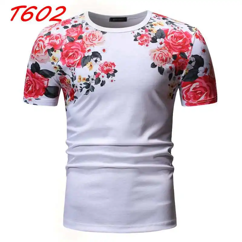 T602-White Летняя Новинка, модная мужская футболка с коротким рукавом и принтом, Повседневная футболка с круглым вырезом и цветочным принтом, различные цвета и стили - Цвет: T602-White