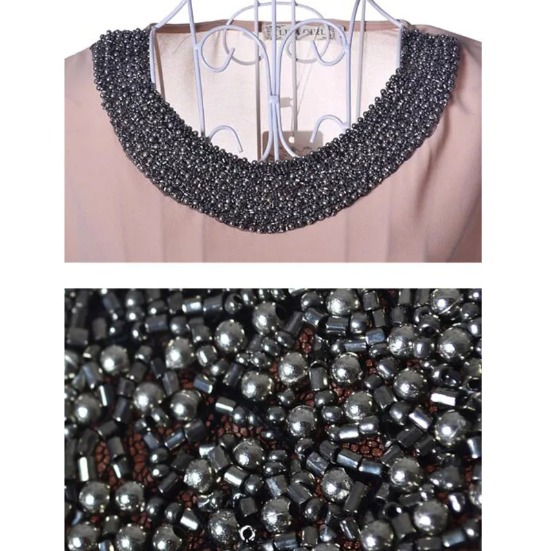 Летняя шифоновая блузка с бисером новинка 2017 женские повседневные свободные