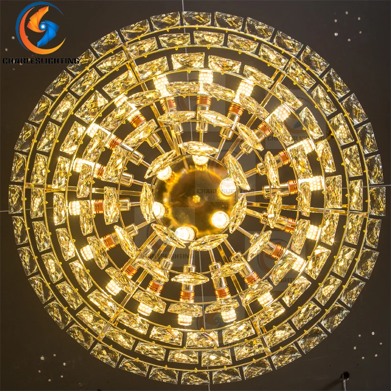 

Charles Luxury 3/4/5 Layers Golden Light LED Rectangular K9 Crystals Pendant Lamp For Living Room Hall 5 Stars Hotel Decoration