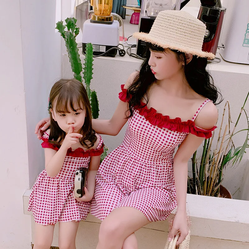 Бикини для маленьких девочек плавательные платья в клетку женские сексуальные