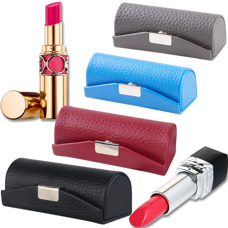 

Portable Lipstick Box Bag Environmental Protection Leather Portable Lipstick Box with Mirror Cosmetic Bag
