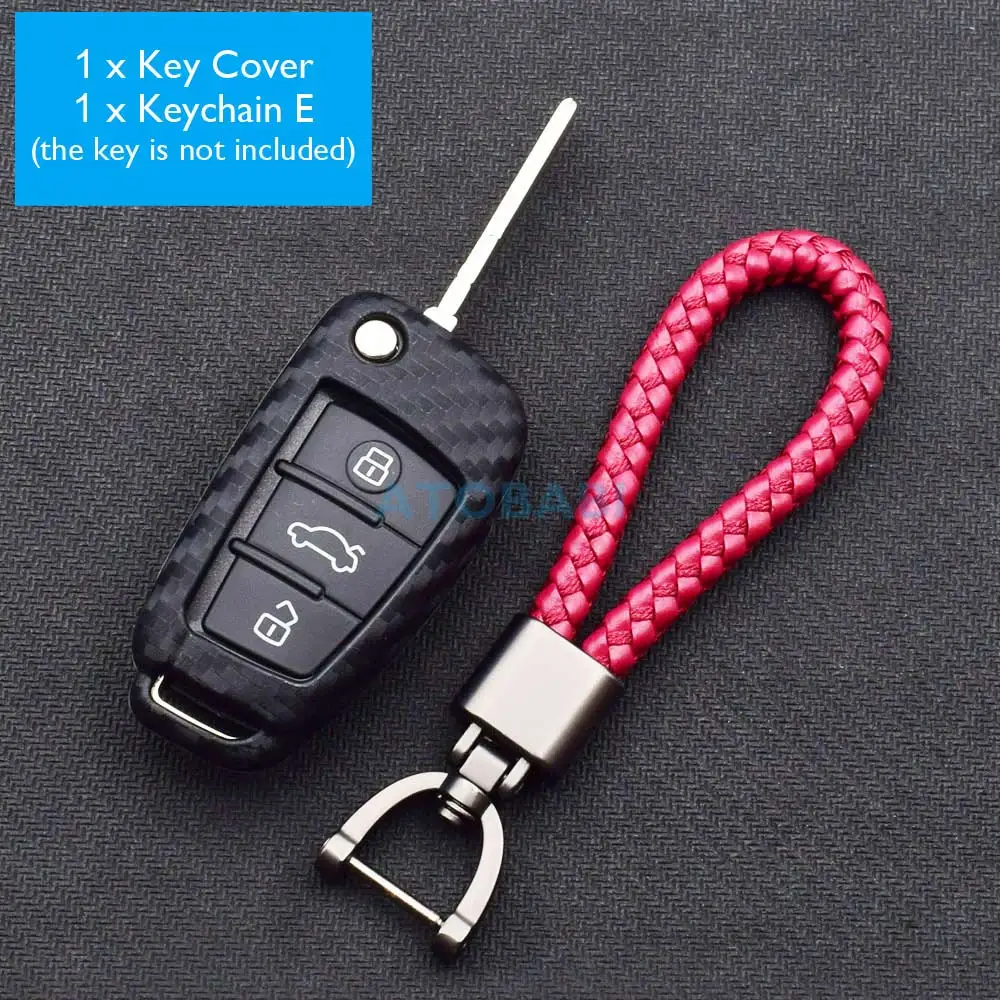 Keychain E ATOBABI ключи чехол с изображением карбоновой нити брелок для Audi гибкие чехлы из термопластичного полиуретана(A1 A2 A3 A5 TT Q3 R8 S6 S7 SQ5 RS5 флип дистанционного ключа оболочки крышки - Название цвета: Keychain E