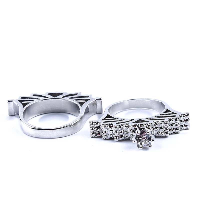 Роскошные серебряные Цвет Rhinestone кольцо набор изысканный кристалл кольца для