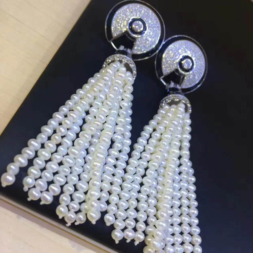 

long tassels earring natural fresh water pearl drop earring 925 sterling silver fine women jewelry party free shipping
