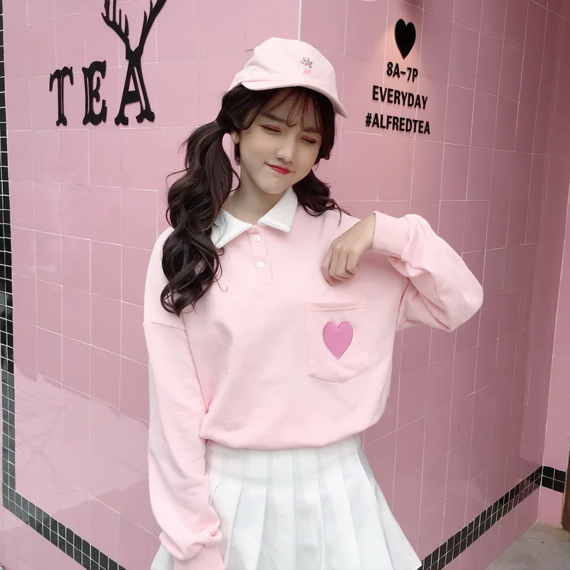 Harajuku модные милые женские толстовки с вышивкой в виде сердечек хлопковые