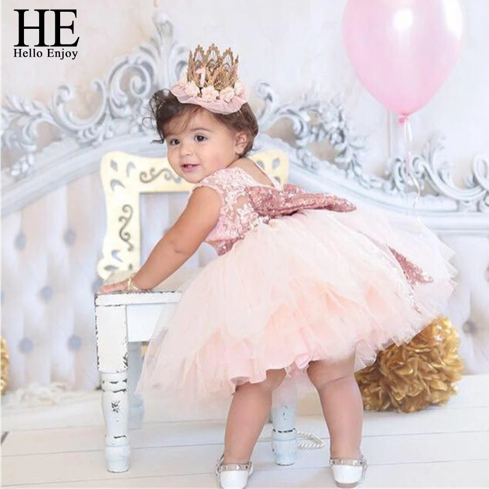 HE Hello Enjoy Baby Girls Events Party Tutu Tulle Christening Gowns Gorgeous Princess Dresses For Girl Toddler KidEvening Dress
