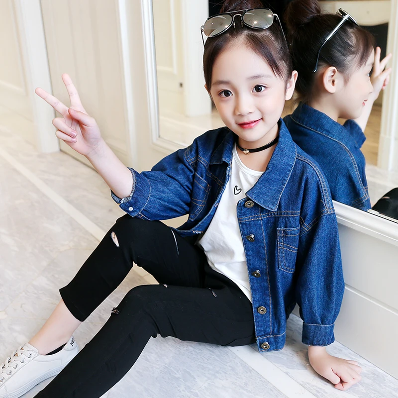 

Little Girls Denim Jackets 2019 Spring Fall Kids Girls Outerwear Coat Casual Fashion Top Girl Long Sleeves Outfits