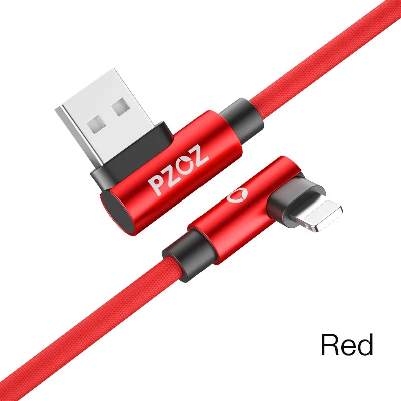 Red PZOZ Usb кабель 90 градусов для iphone зарядное устройство Шнур быстрой зарядки для iphone xs max 8 7 6s 6 s plus 5S 5 se кабель короткий провод - Цвет: Red
