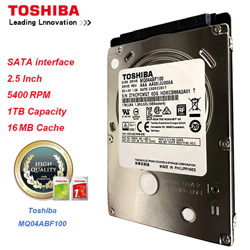 MQ04ABF100 Toshiba 1 ТБ/1000 ГБ внутреннего HDD 5400 об./мин. Sata3.0 7 мм 2 5 &quotжесткий диск 128 МБ 6 Gbit/s