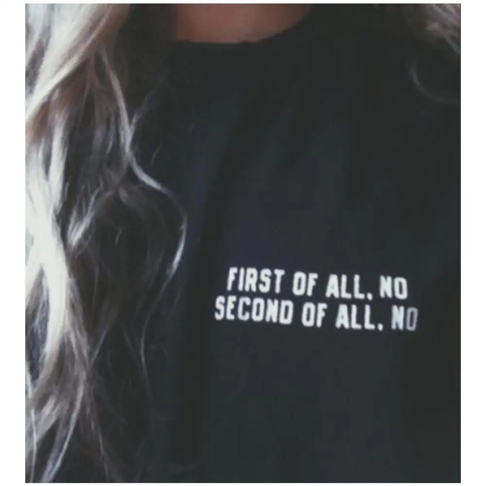 

NewWomen Casual Hoodies Pullover Sudaderas Mujer FIRST OF ALL.NO Punk Style Print Black Hoody Sweatshirt